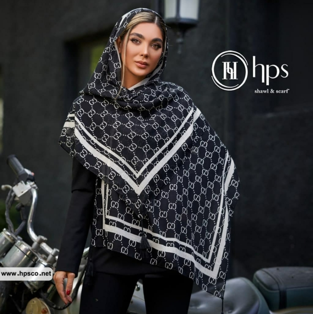 beautiful shawl scarf G geometric design white black cotton blend